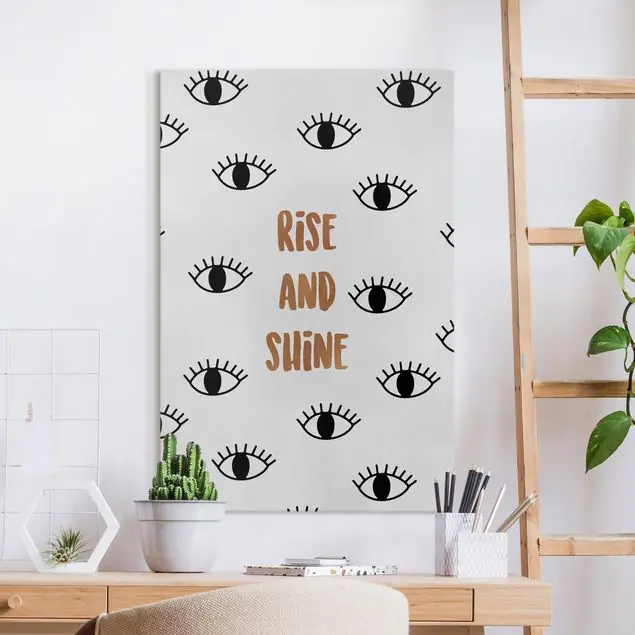 Schlafzimmer Zitat Rise & Shine Leinwandbild • hergestellt in Deutschland • langlebiges Canvas mit Holzkeilrahmen • klassische Struktur Bestseller