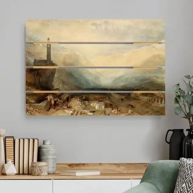 Direkt Vom Hersteller William Turner - Splügenpass Holzbild Plankenoptik - Querformat