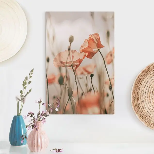 Neu Mohnblüten im Sommerwind Leinwandbild • hergestellt in Deutschland • langlebiges Canvas mit Holzkeilrahmen • klassische Struktur