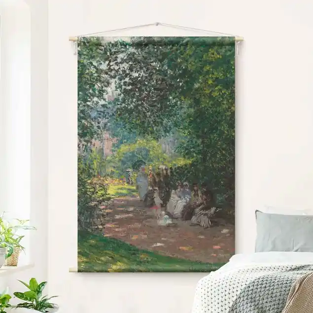 Abverkauf Claude Monet - Parc Monceau Wandteppich • Handarbeit aus Deutschland • inkl. Rundhölzer & Baumwollseil • lösemittelfrei • natürliche Raumwirkung