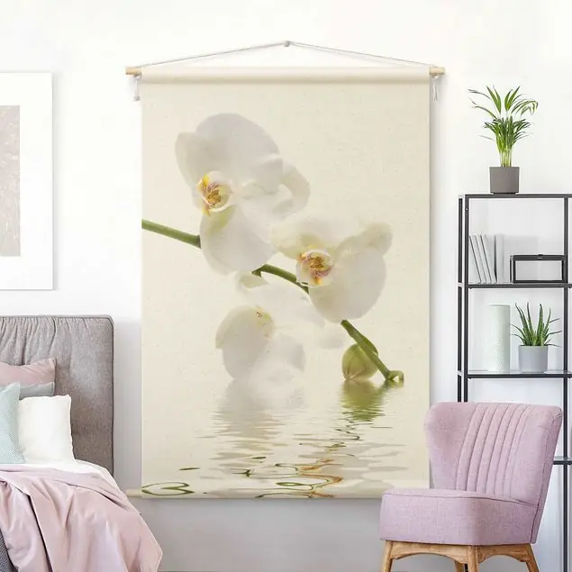 Aktuell White Orchid Waters Wandteppich • Handarbeit aus Deutschland • inkl. Rundhölzer & Baumwollseil • lösemittelfrei • natürliche Raumwirkung