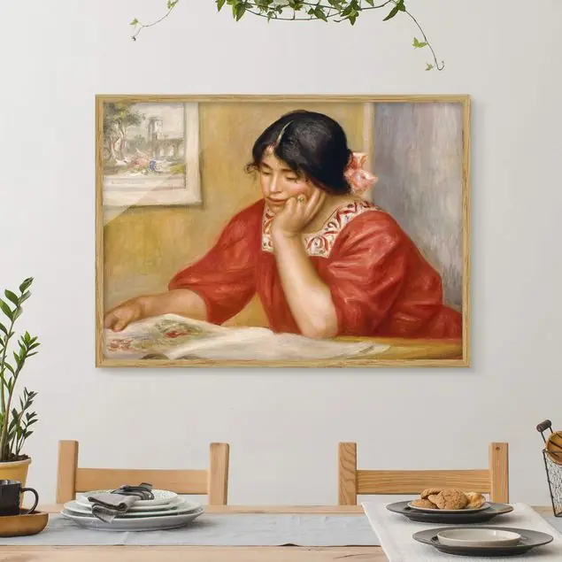 Auguste Renoir - Leontine beim Lesen Bild mit Rahmen in Manufakturqualität • Eiche naturbelassen • inkl. Rahmung von Hand • Made in Germany Sichere Zahlung