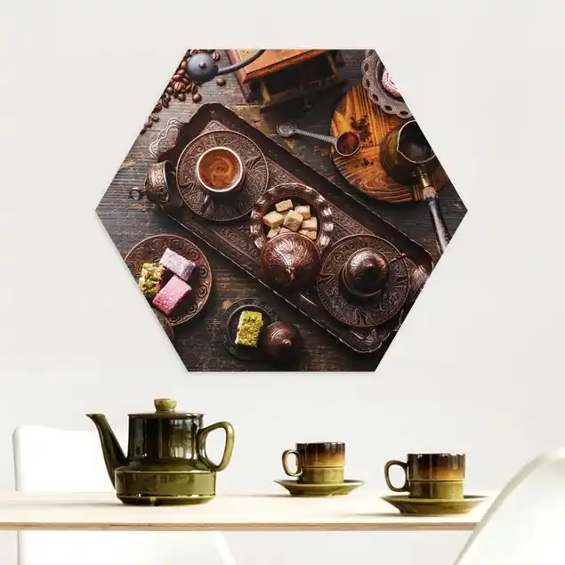 Online Kaufen Türkischer Kaffee Hexagon-Alu-Dibond Bild