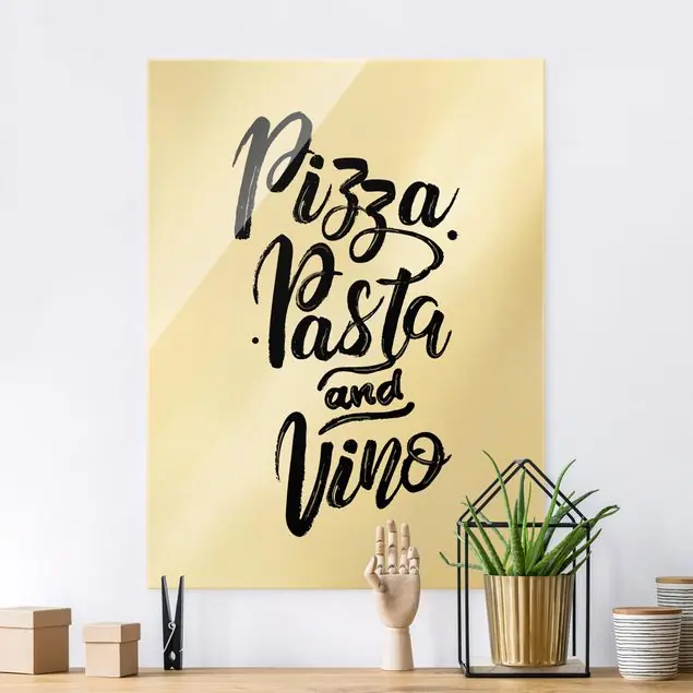 Pizza Pasta und Vino Glasbild Kostenloser Rückversand