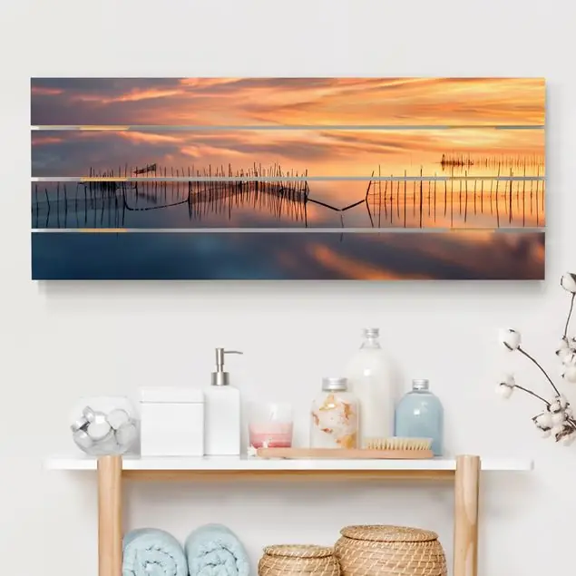 Saisonangebot Fischernetze Holzbild Plankenoptik - Panorama