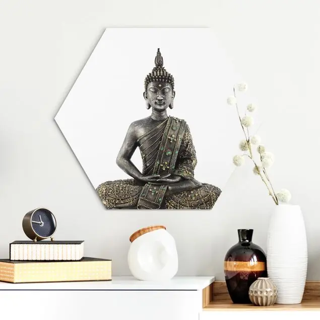 Zen Buddha Stein Hexagon-Alu-Dibond Bild Gratis Versand