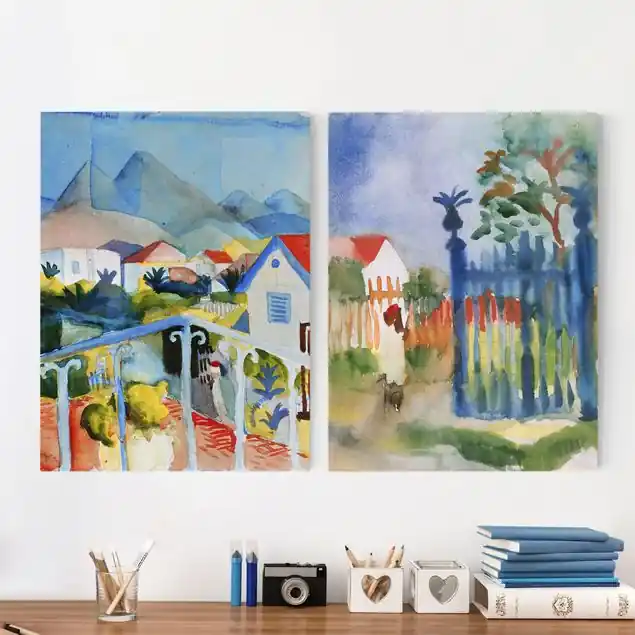 Wochenendangebot August Macke - Saint Germain und Gartentor                               2-teiliges Leinwandbild - Hochformat