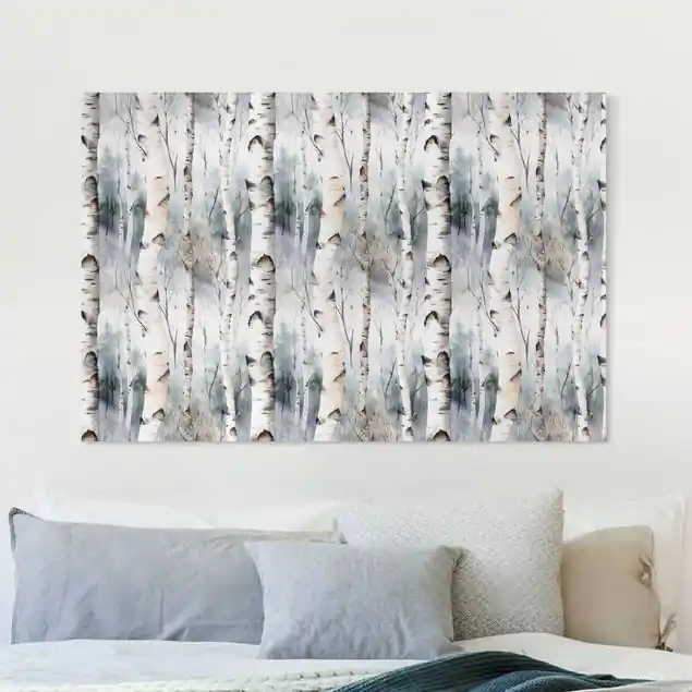 Aquarell Birkenwald im Winter Leinwandbild • hergestellt in Deutschland • langlebiges Canvas mit Holzkeilrahmen • klassische Struktur Neuheit