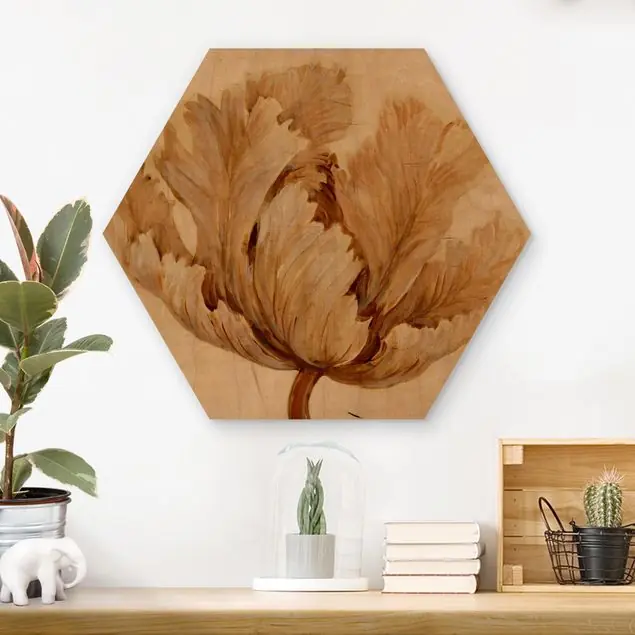 Neue Kollektion Sepia Tulpe auf Holz Hexagon-Holzbild