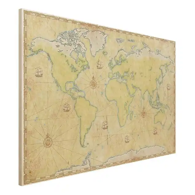 World Map Holzbild - Querformat 3:2 Rabatt