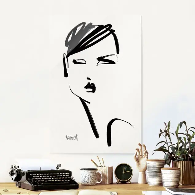 Wochenendangebot Portrait mit schwarzem Pinsel II                               Glasbild