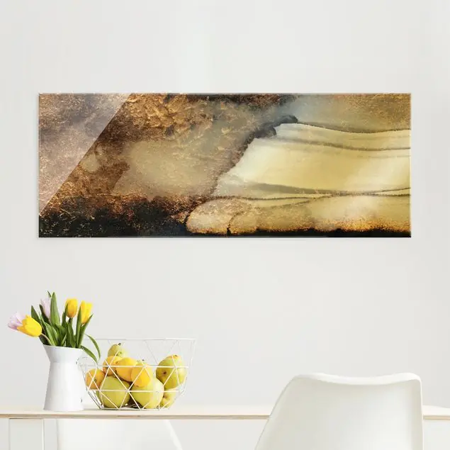Aktuell Goldener Marmor gemalt Glasbild