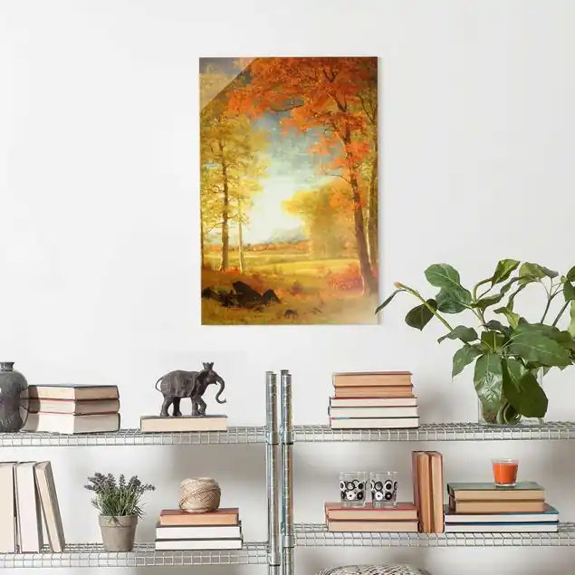 Albert Bierstadt - Herbst in Oneida County, New York Glasbild - Hochformat Neue Kollektion