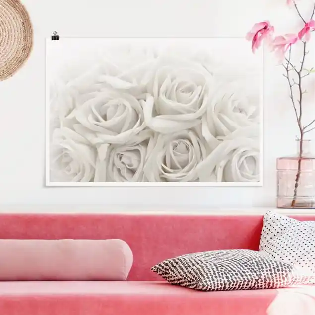 Rabatt Weiße Rosen Poster - Querformat