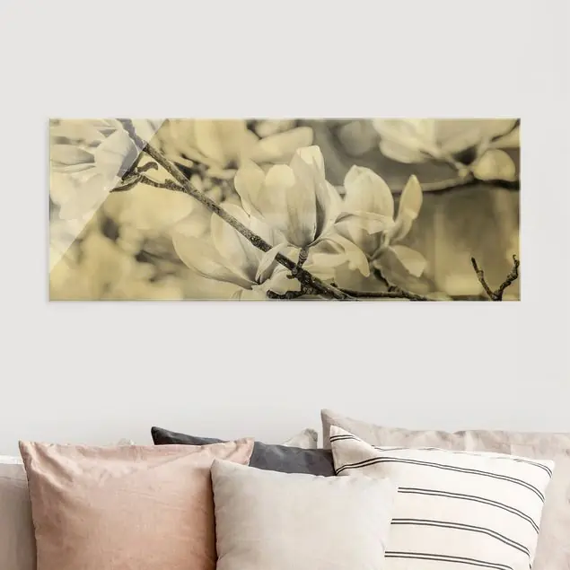 Abverkauf Magnolienzweige Vintagestil II                               Glasbild