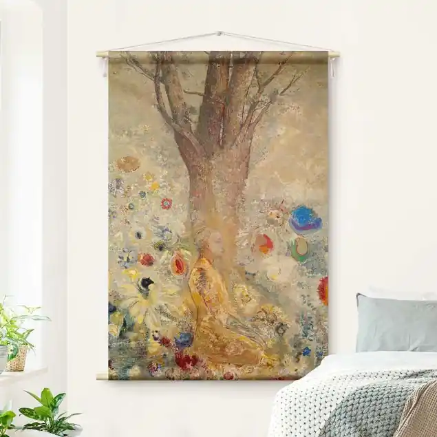 Zertifiziert Odilon Redon - Der Buddha                               Wandteppich • Handarbeit aus Deutschland • inkl. Rundhölzer & Baumwollseil • lösemittelfrei • natürliche Raumwirkung