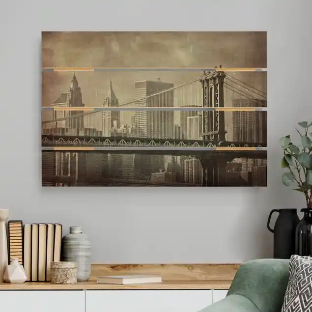 Abverkauf Vintage New York City                               Holzbild Plankenoptik - Querformat
