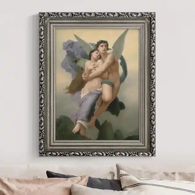 William-Adolphe Bouguereau - Entführung der Psyche                               Brillantes Leinwandbild • inkl. silbernem Barockrahmen • Made in Germany • filigrane Verzierungen in Antikoptik • perfektes Eyecatcher-Piece Nur Für Kurze Zeit