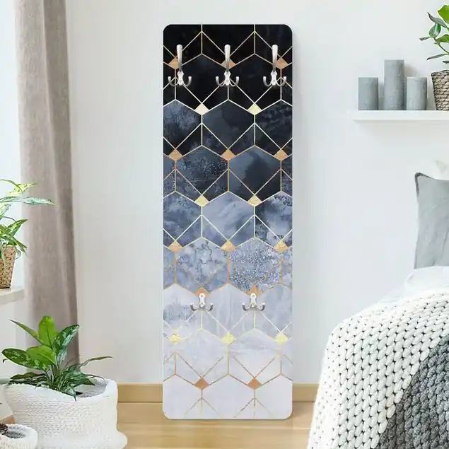 Blaue Geometrie goldenes Art Deco Kostenloser Rückversand