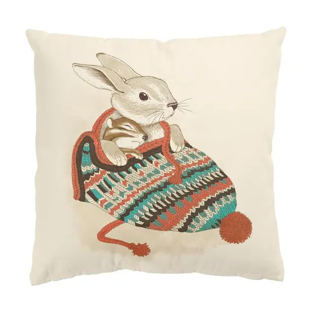 Illustration Kuschelnder Hase in Mütze Knallerangebot