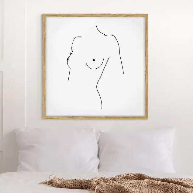 Wochenendangebot Line Art Akt Büste Frau Schwarz Weiß                               Bild mit Rahmen - Quadrat