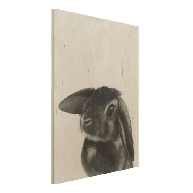 Illustration Hase Schwarz Weiß Zeichnung Holzbild - Hochformat 3:4 Must-Have
