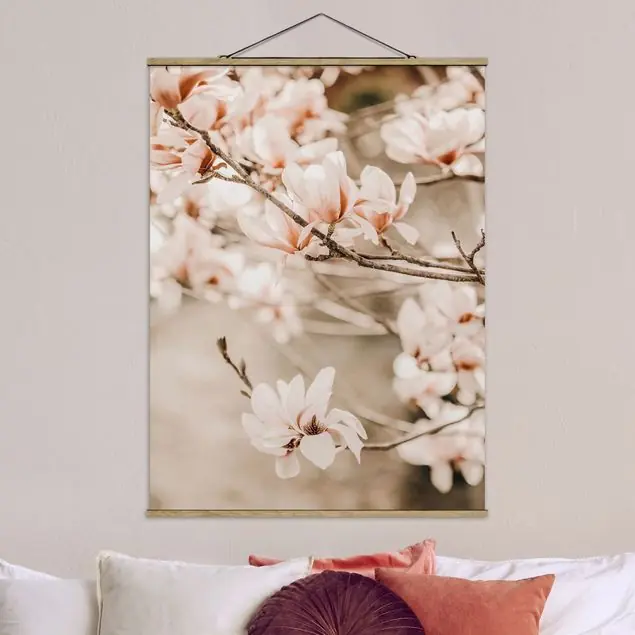 Magnolienzweige im Vintagestil Stoffbild Billig
