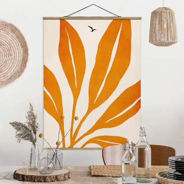 Begrenztes Angebot Strahlende Blätter in Orange Stoffbild