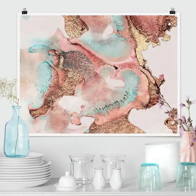 Goldenes Aquarell Rosé Poster - Querformat Super-Preis