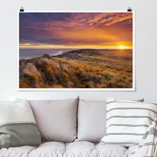 Sonnenaufgang am Strand auf Sylt Poster - Querformat Nur Für Kurze Zeit