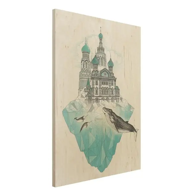 Heißes Angebot Illustration Kirche mit Kuppeln und Wal Holzbild - Hochformat 3:4