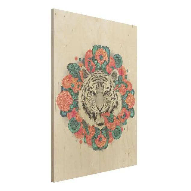 Preis Gesenkt Illustration Tiger Zeichnung Mandala Paisley                               Holzbild - Hochformat 3:4