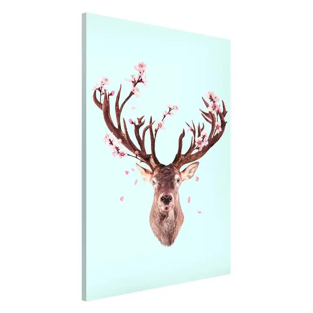 Hirsch mit Kirschblüten Magnettafel - Hochformat 2:3 Expressversand