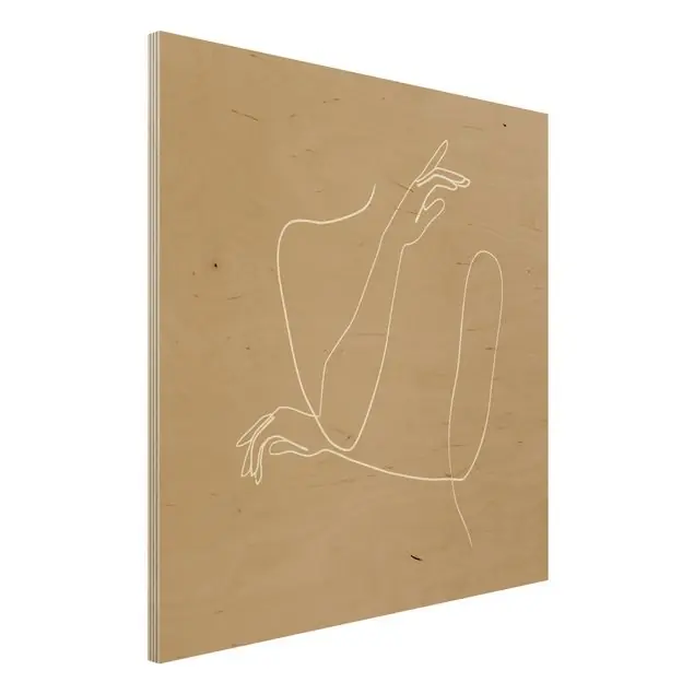 Günstig Line Art Hände Frau Beige                               Holzbild - Quadrat
