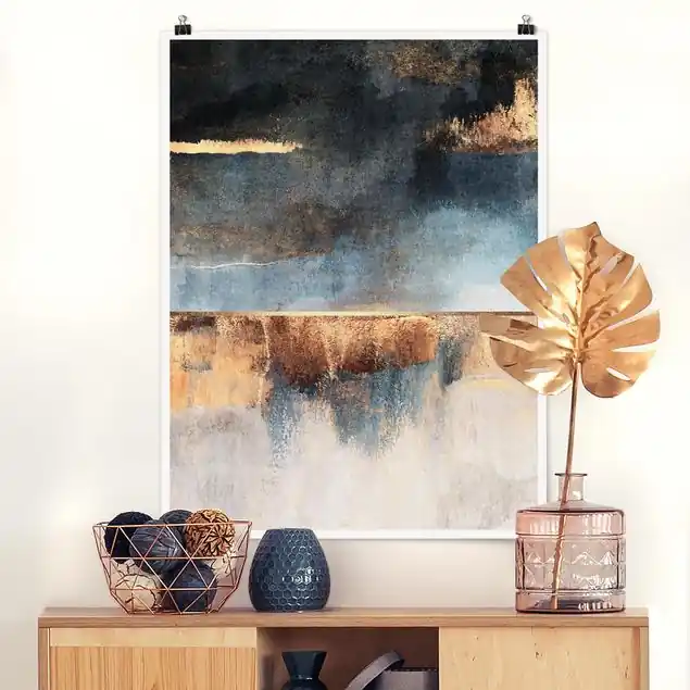 Preisknaller Abstraktes Seeufer in Gold                               Poster - Hochformat