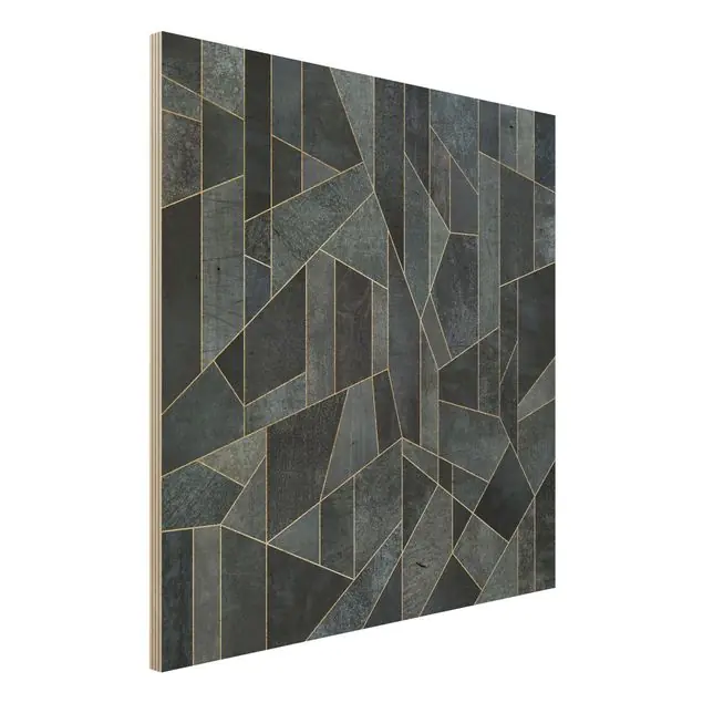 Garantierte Lieferung Blaue Geometrie Aquarell Holzbild - Quadrat