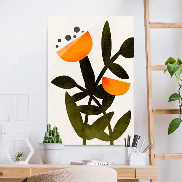 Blüten in Orange Glasbild Gratis Versand