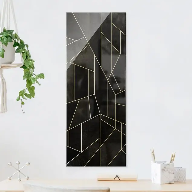 Ausverkauf Schwarz Weiß Geometrie Aquarell Glasbild
