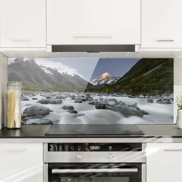 Sofort Bestellen Aoraki über dem Hooker River                               Glas Spritzschutz - Panorama