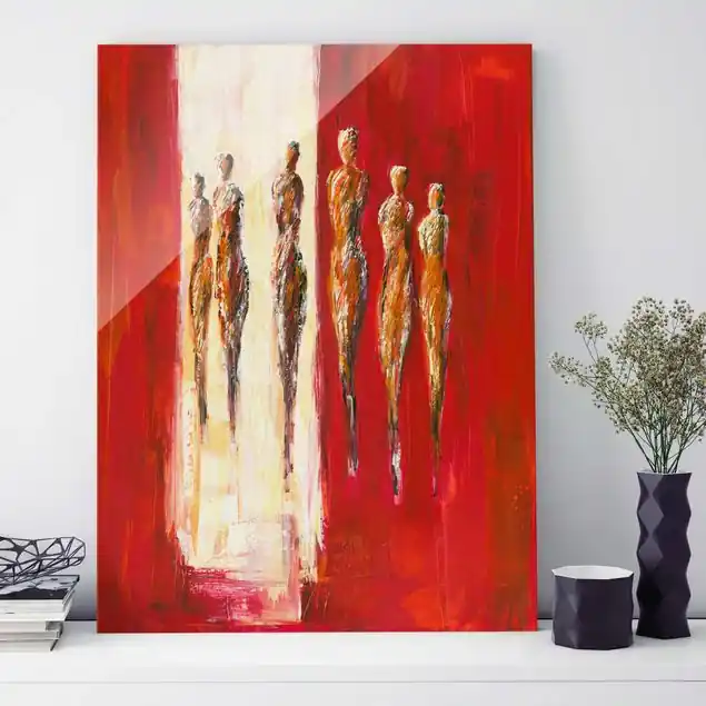 Meistverkauft Petra Schüßler - Sechs Figuren in Rot                               Glasbild - Hochformat