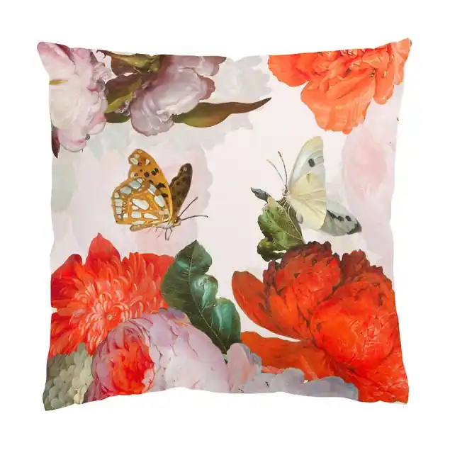 Sale Rote Blumen mit Schmetterlingen Dekokissen – Canvas
