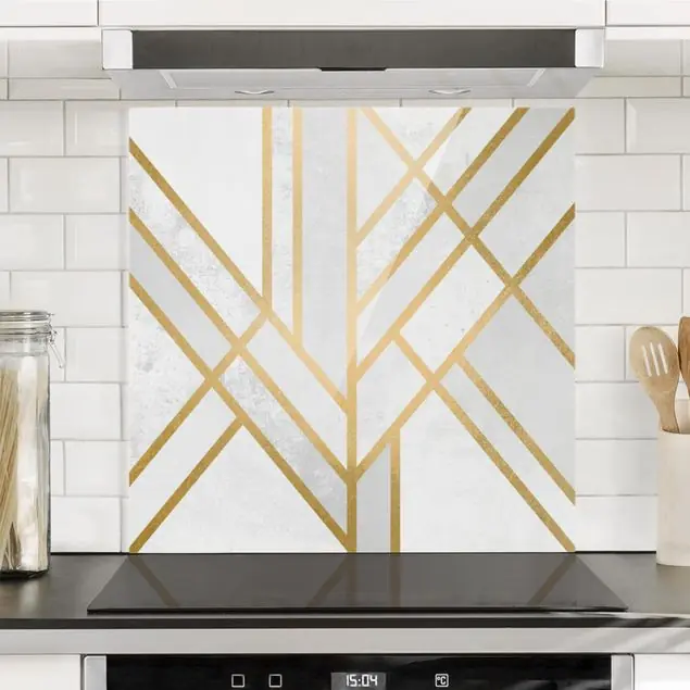 Art Deco Geometrie Weiß Gold                               Spritzschutz Heißes Angebot