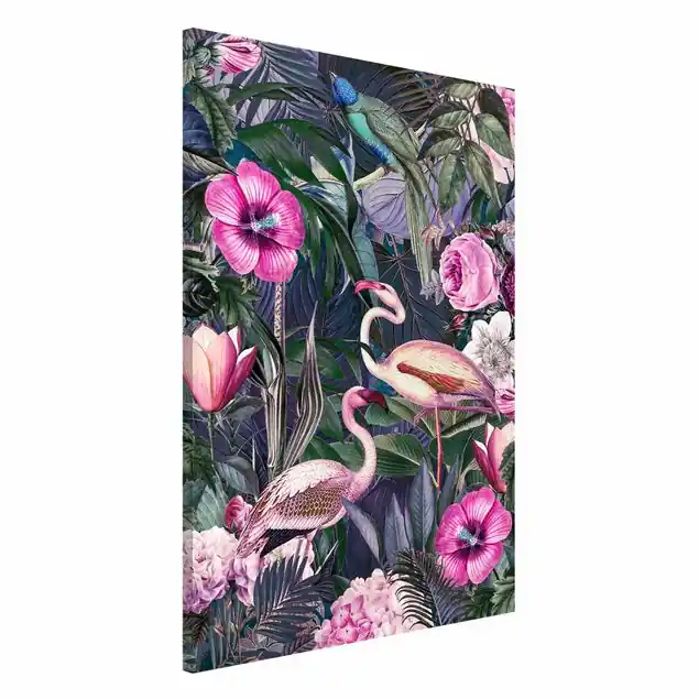 Preisknaller Bunte Collage - Pinke Flamingos im Dschungel Magnettafel