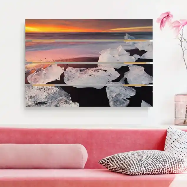 Solange Der Vorrat Reicht Eisbrocken Jökulsárlon Island Holzbild Plankenoptik - Querformat