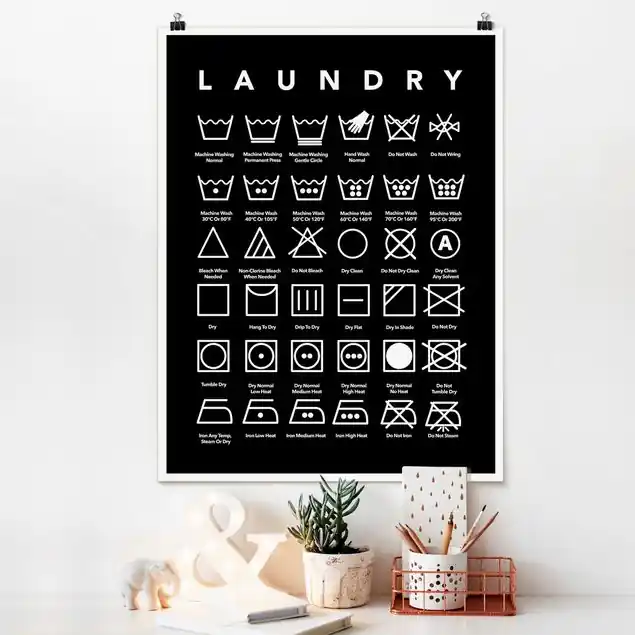 Laundry Symbole Schwarz-Weiß Poster Letzte Chance