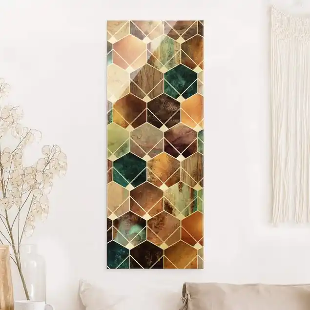 Goldene Geometrie - Türkises Art Deco Glasbild Finale Aktion