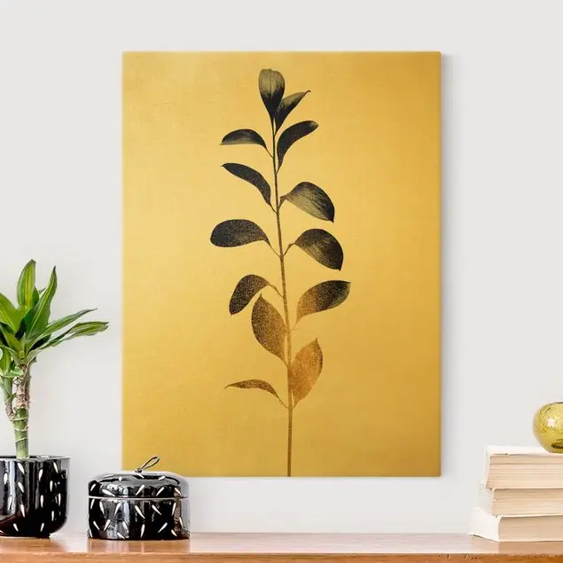 Grafische Pflanzenwelt - Gold und Grau Leinwandbild Meistverkauft