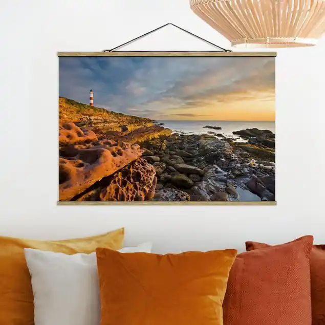 Sichere Zahlung Tarbat Ness Leuchtturm und Sonnenuntergang am Meer Stoffbild - Querformat