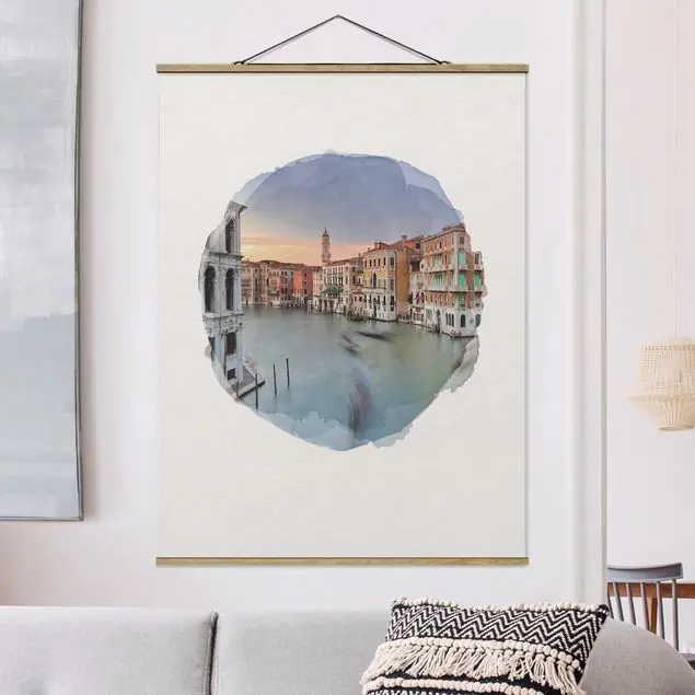Rabatt Wasserfarben - Canale Grande Blick von der Rialtobrücke Venedig Stoffbild - Hochformat