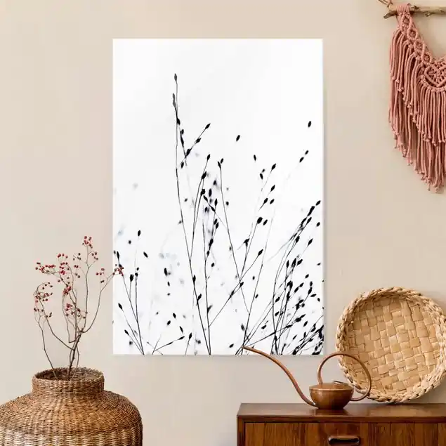 Zarte Gräser im nahen Schatten Glasbild Markenprodukt